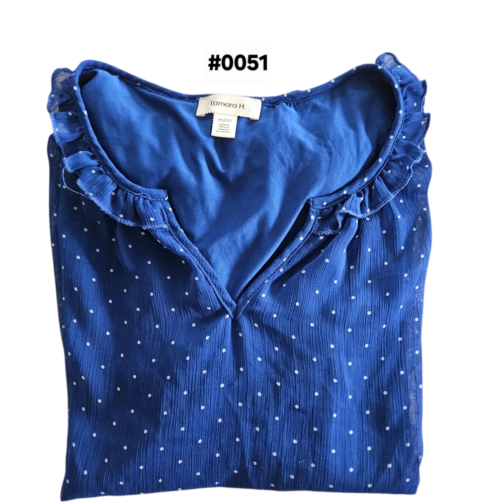 Tamara H. Women's Blue and White Polka Dot Blouse